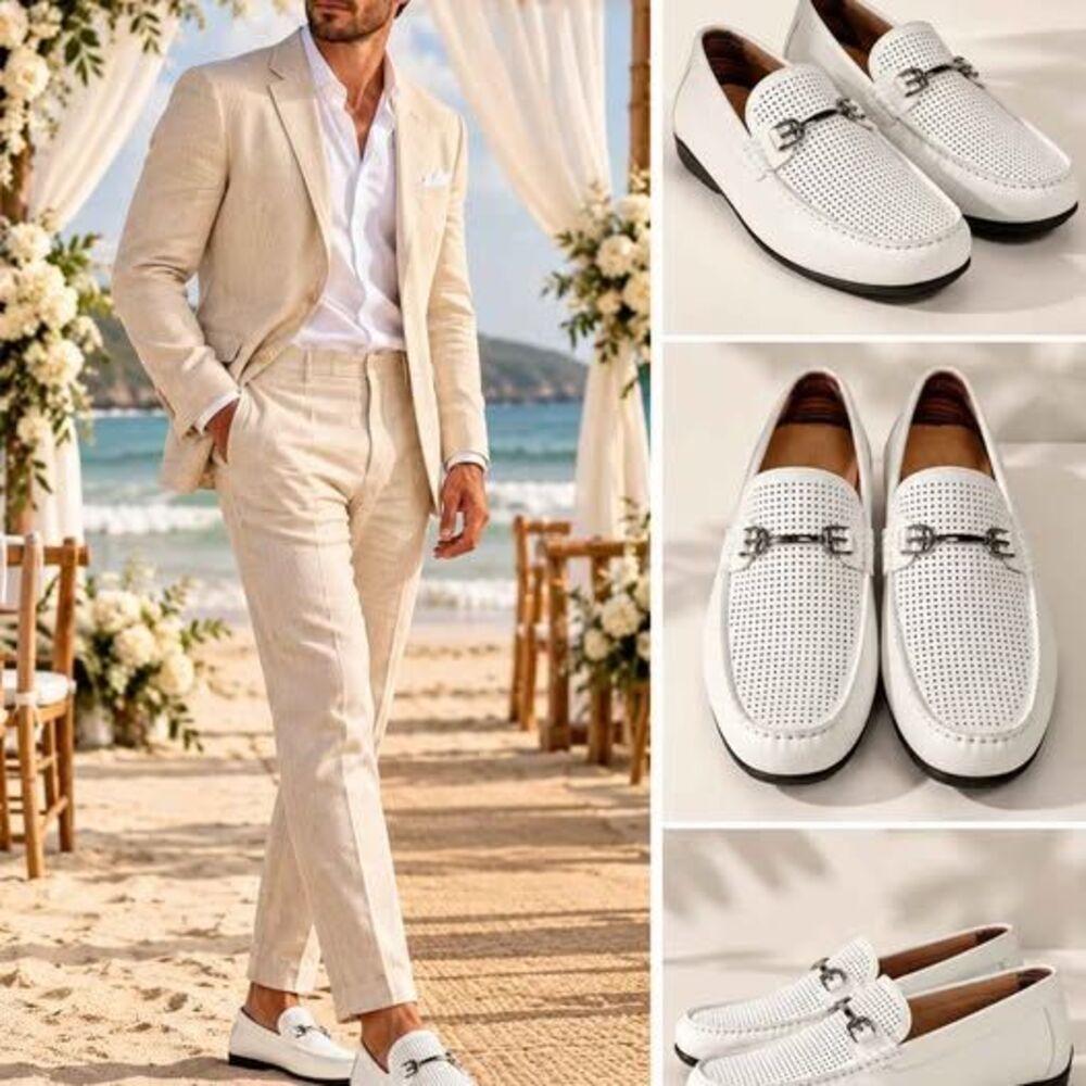 Stacy Adams Men's White Perforated Bit Loafers Slip On Shoes Size 10.5 M